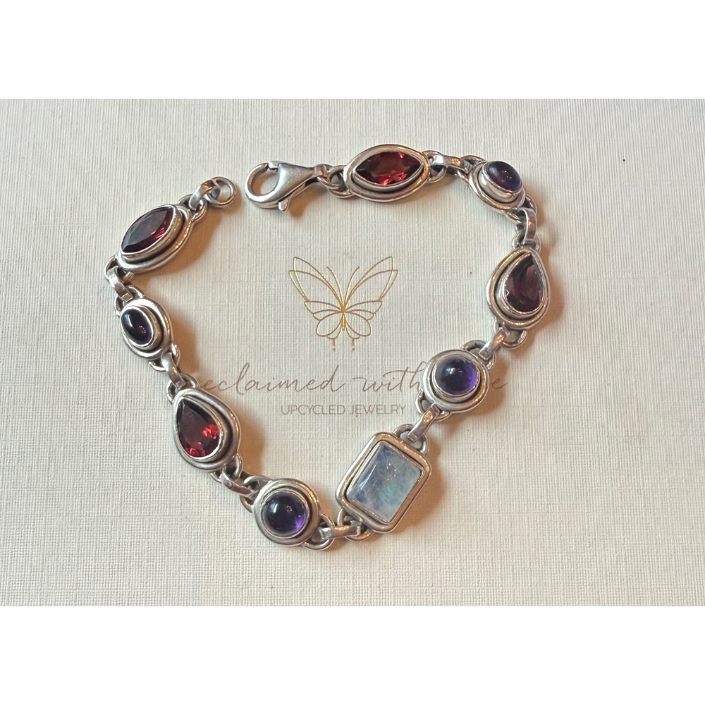 Nicky Butler Sterling Silver 925 Multi Gemstone Moonstone Amethyst Bracelet